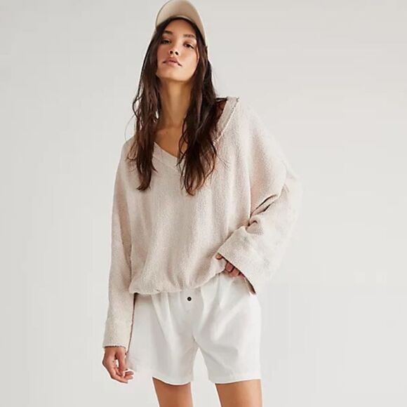 Free People Brb V-neck Relaxed Fit Solid Textured Pullover Size S - Picture 1 of 11